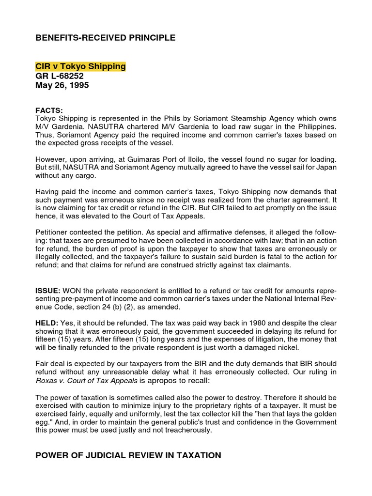 BenefitsReceived Principle Judicial Review of Taxation Limits