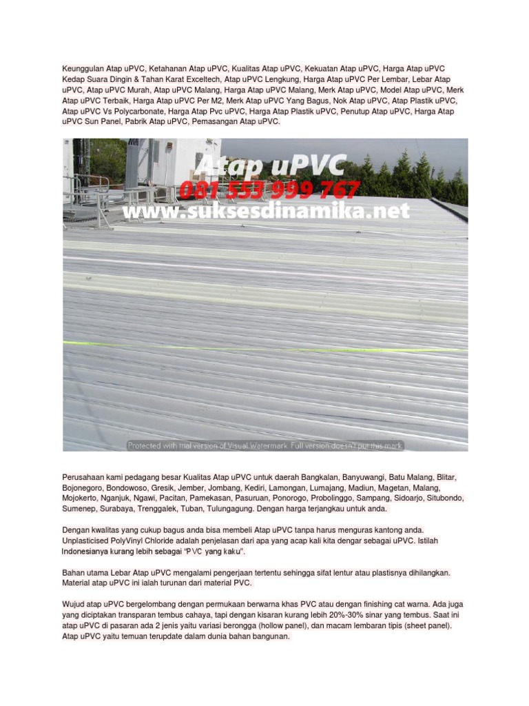  Harga Atap UPVC  Per Meter Banyuwangi Hp 081 553 999 767