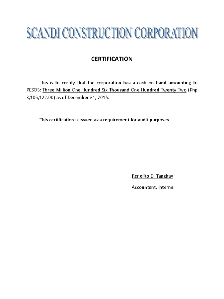 Certification | PDF | Accountant | Accounting