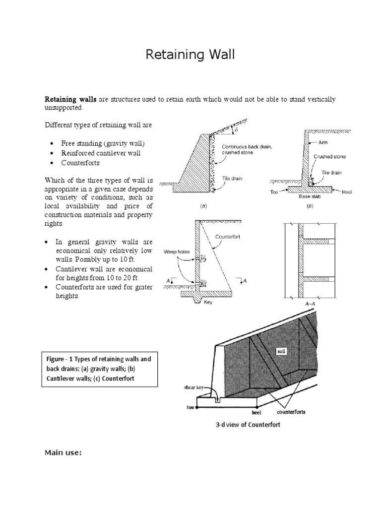 Retaining Wall Figure 1 Types of Retaining Walls and PDF Civil