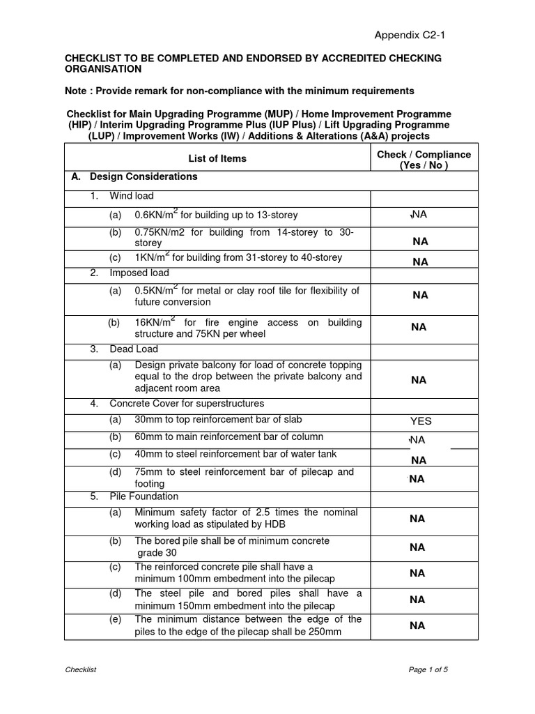 HDB Checklist PDF Deep Foundation Foundation (Engineering)