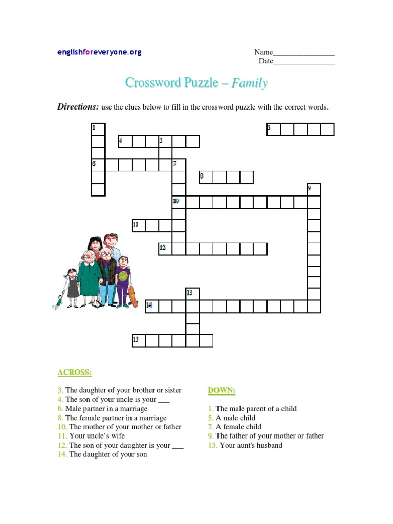 Family Crossword Puzzle for Kids PDF