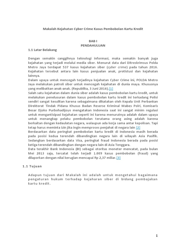 Makalah Kejahatan Cyber Crime Kasus Pembobolan Kartu Kredit | PDF