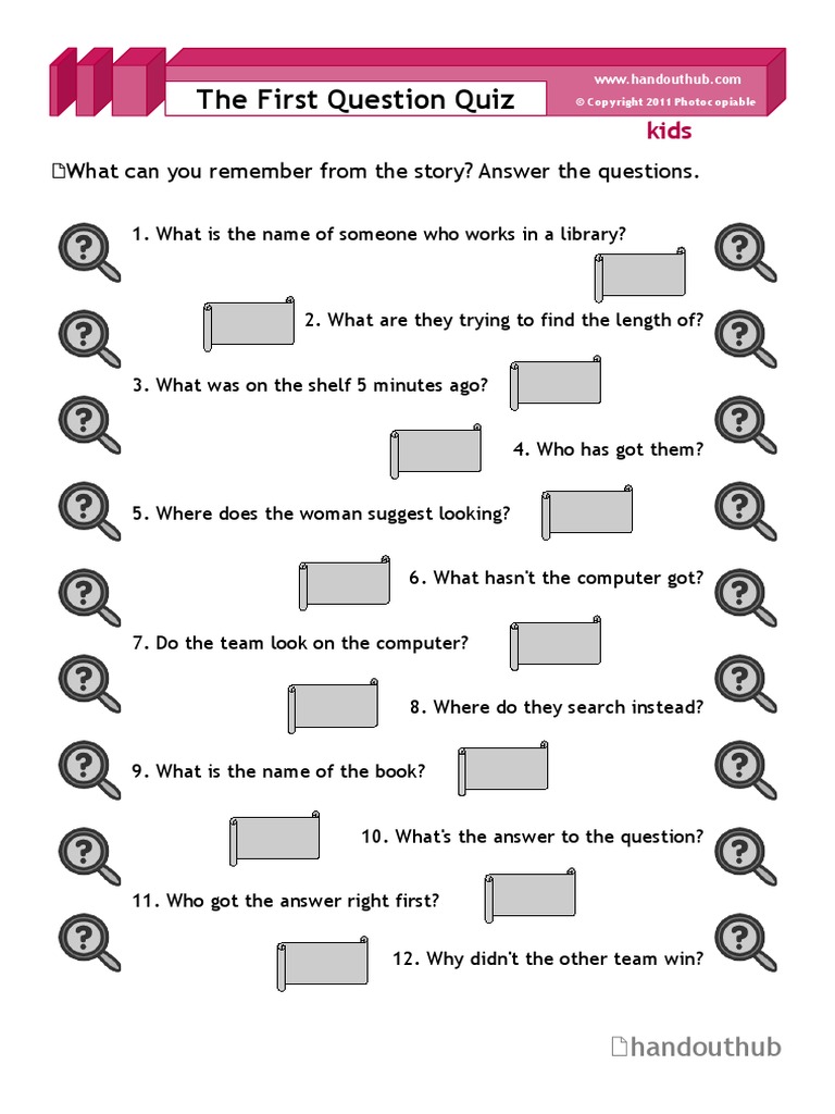 The First Question Quiz: What Can You Remember From The Story? Answer ...