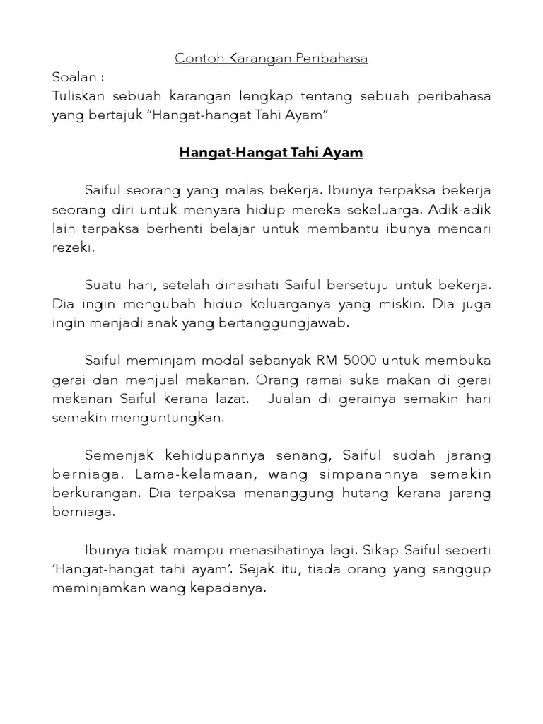 Contoh Soalan Karangan Peribahasa