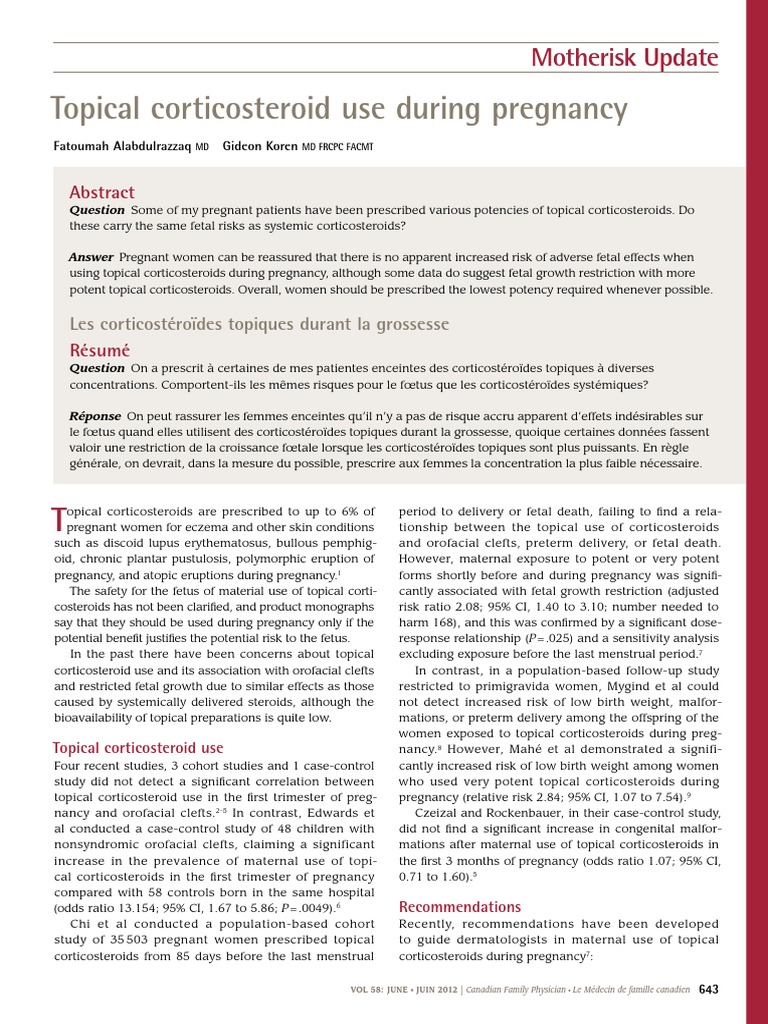 Topical Corticosteroid Use During Pregnancy Motherisk Update PDF