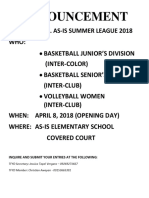 Announcement: What: Brgy. As-Is Summer League 2018