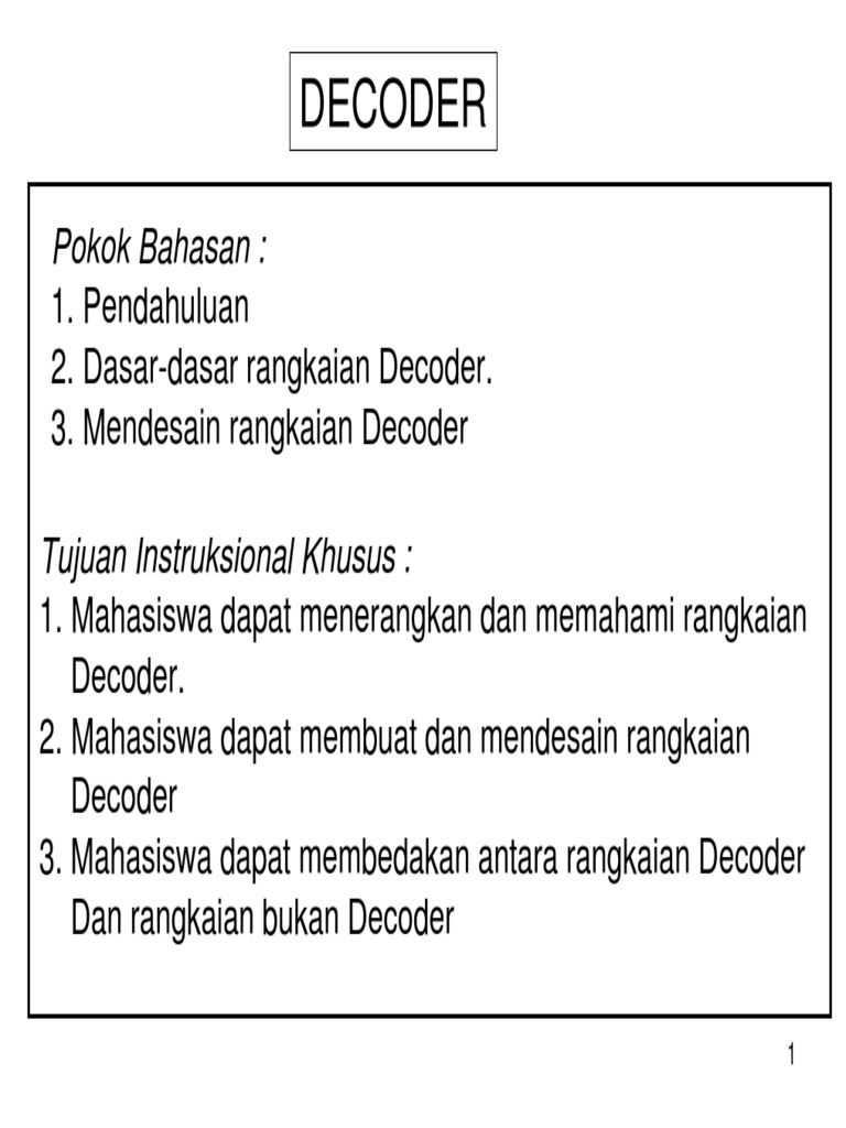 Dasar-Dasar Rangkaian Decoder Dan Encoder Siskom X SMK PDF | PDF | Komputer