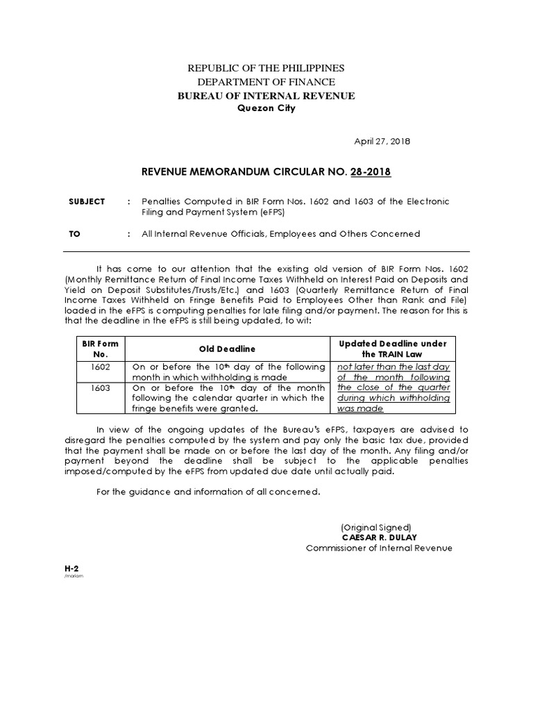 BIR Circular on Penalties for Forms 1602/1603 | PDF | Withholding Tax ...