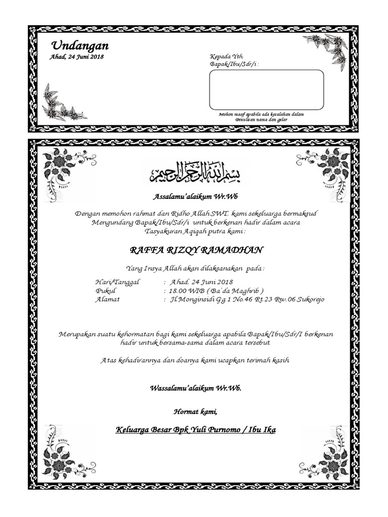 950 Contoh Undangan Aqiqah Dan Tasmiah Gratis Terbaru