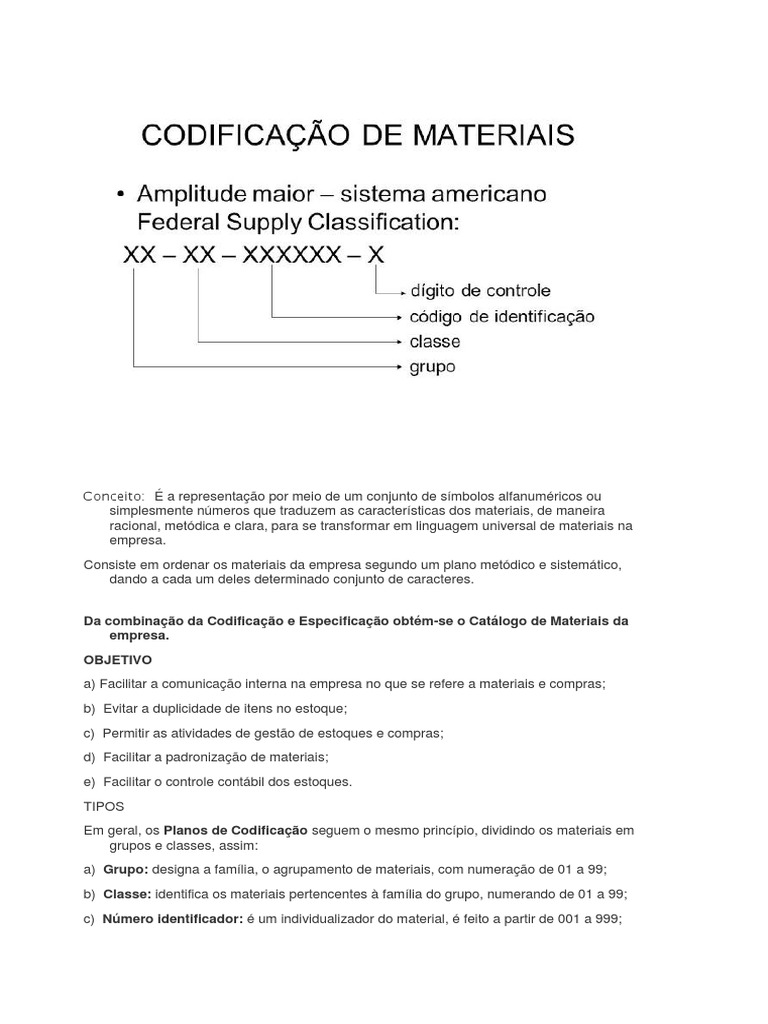 Classificação e Codificação de Materiais | PDF | Comunicação | Áreas de ...