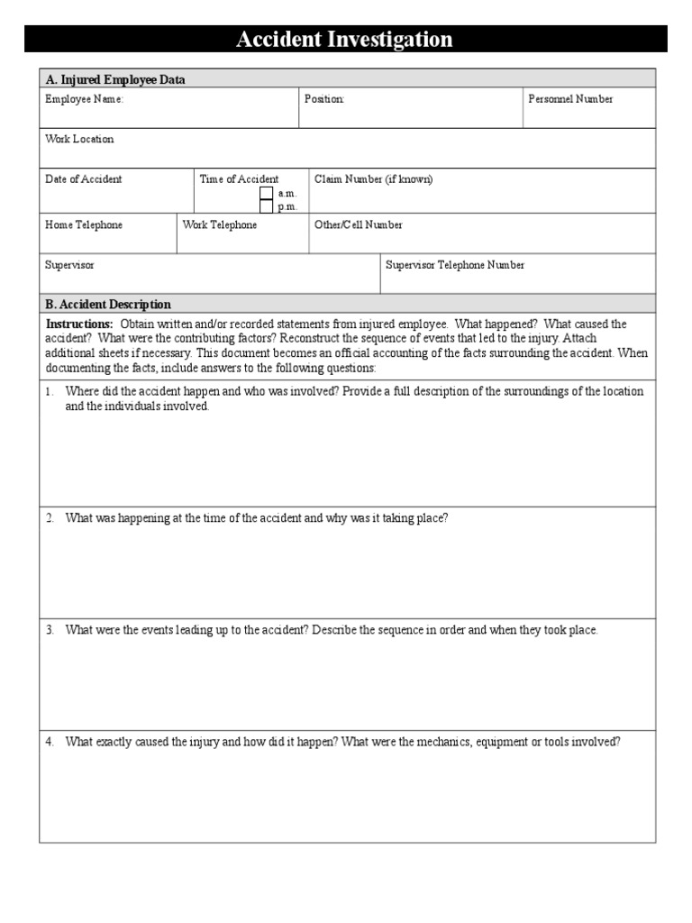Accident Investigation Form Guidelines | PDF | Witness | Employment