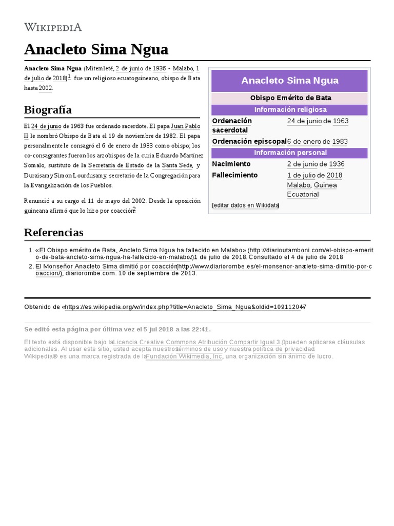Anacleto Sima Ngua PDF obispo Familias denominacionales cristianas