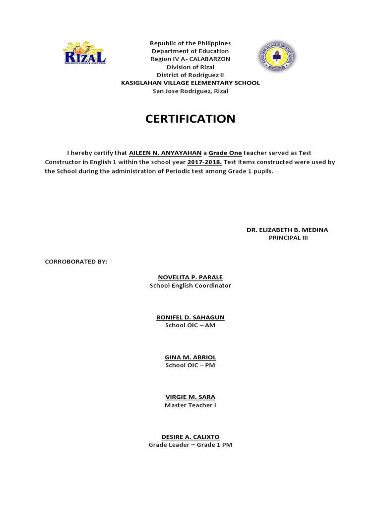 Certification Coor PDF Philippines Behavior Modification