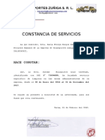 Constancia de Servicios: Transportes Zuñiga S. R. L