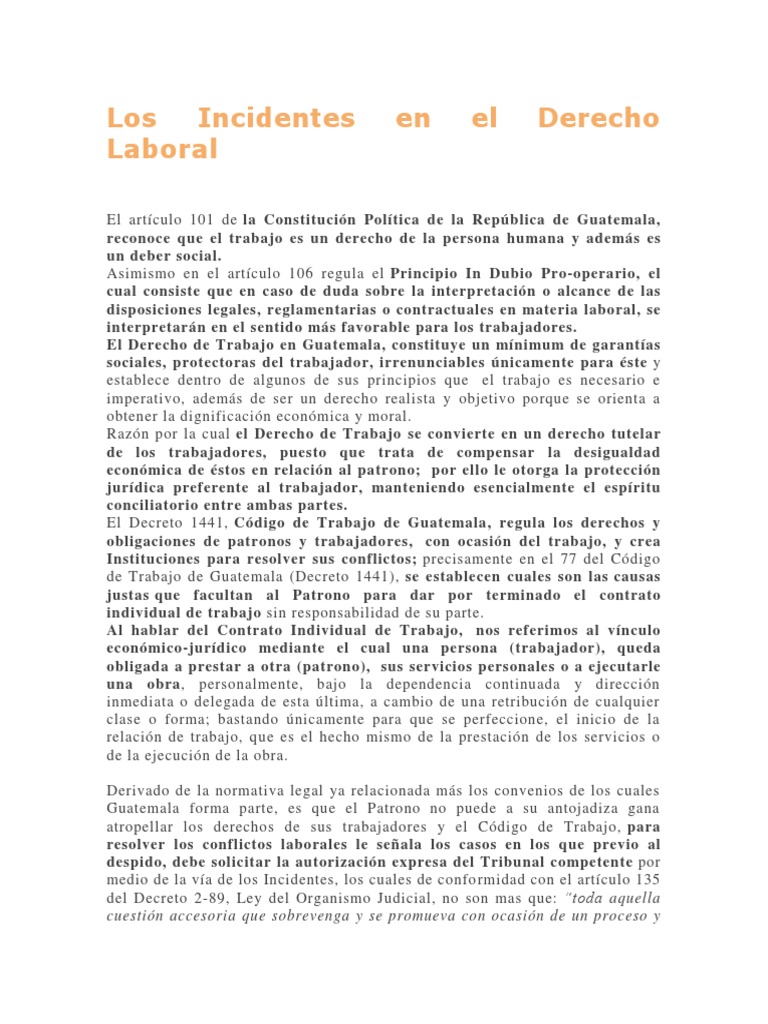 Los Incidentes en El Derecho Laboral Derecho laboral Justicia