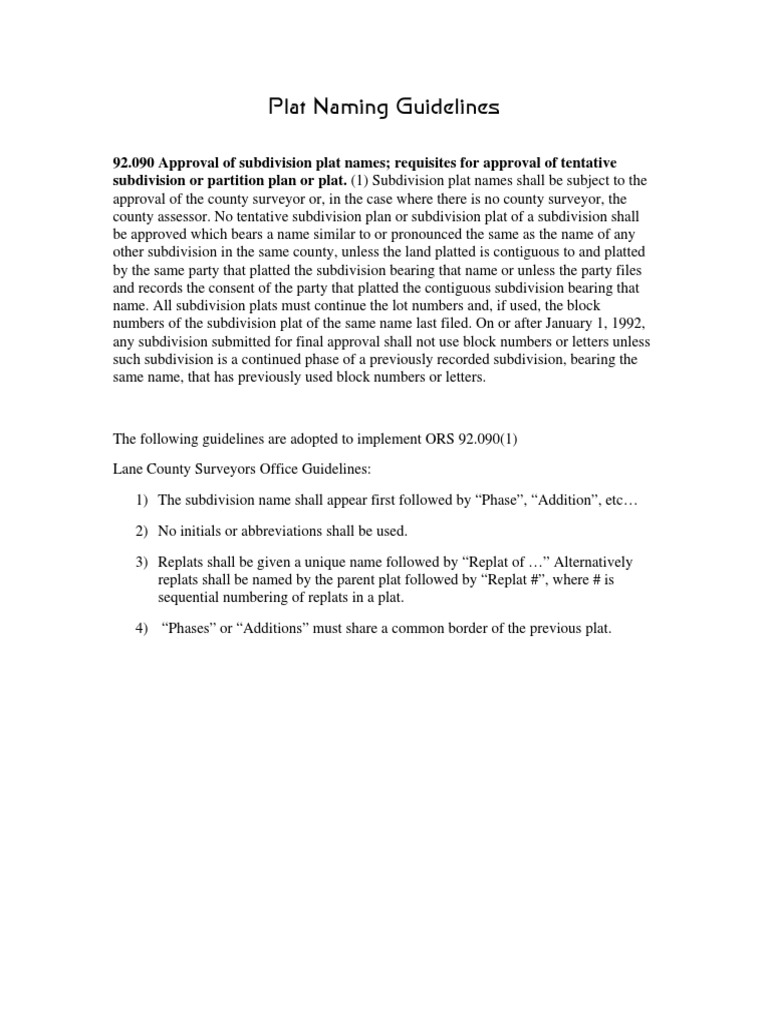 Plat Name Guidelines | PDF