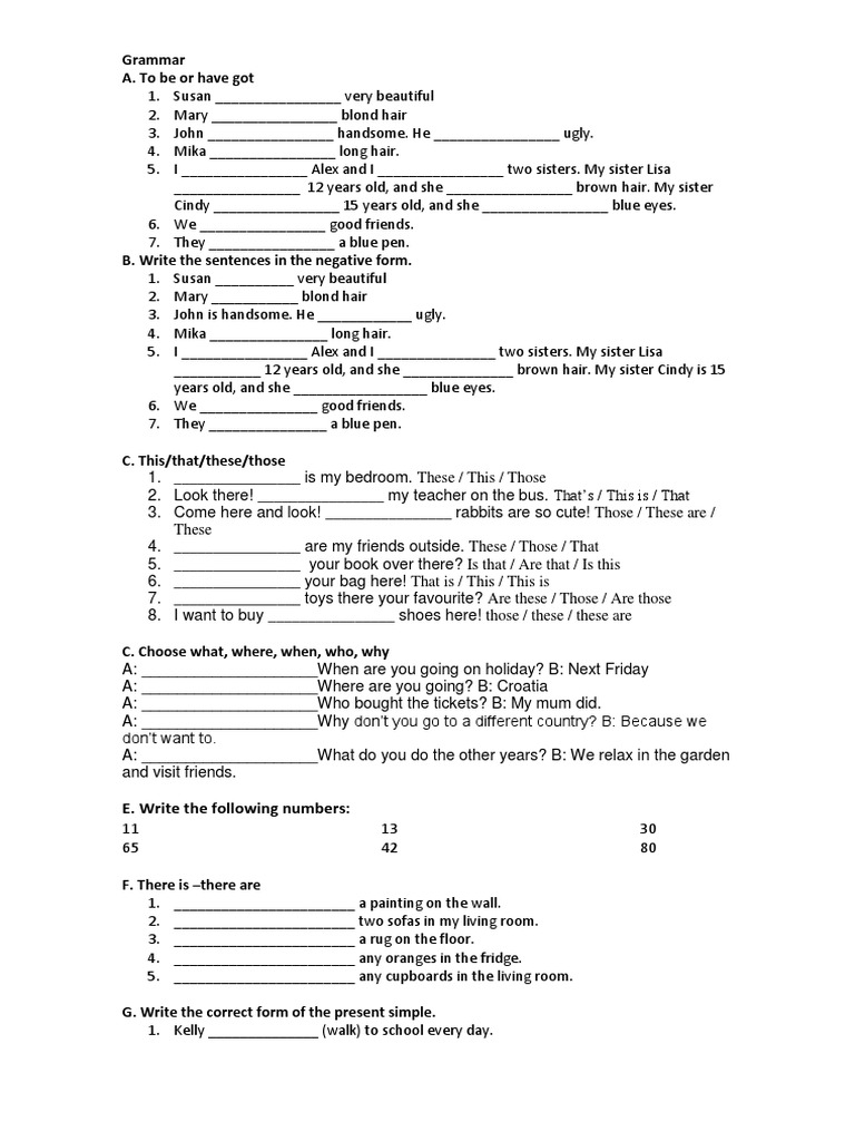 English Grammar Exercises for Beginners | PDF