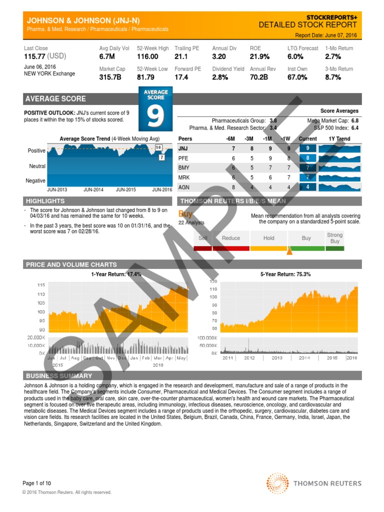 Sample Johnson & Johnson (JNJN) PDF Medical Device Health Care