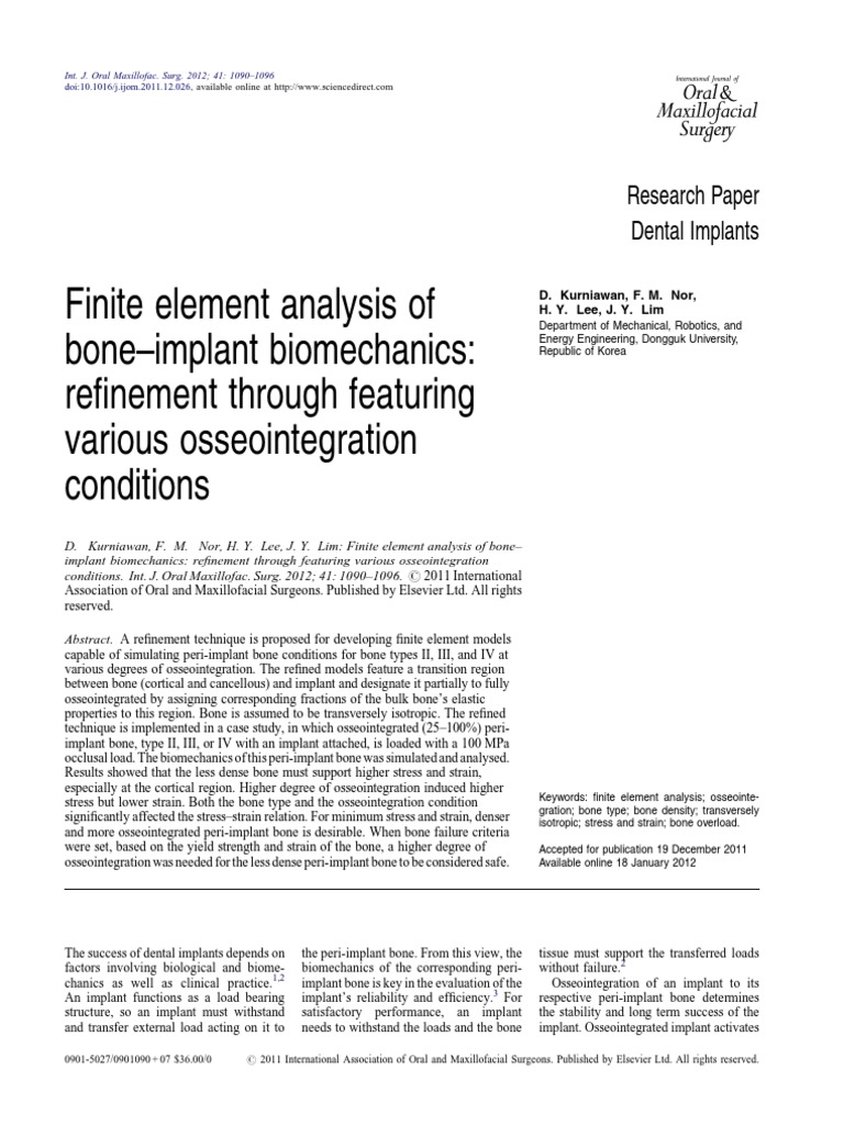 Finite Element Analysis of Bone Implant PDF | PDF | Dental Implant ...