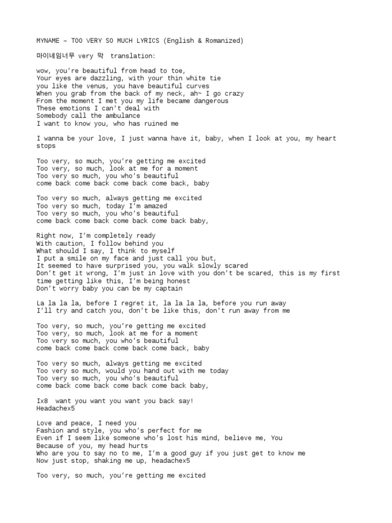 Myname Too Very So Much Lyrics English Romanized