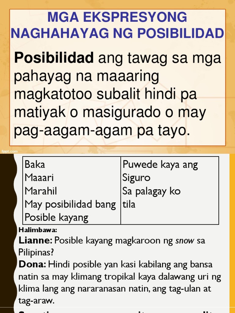 Mga Ekspresyong Naghahayag Ng Posibilidad