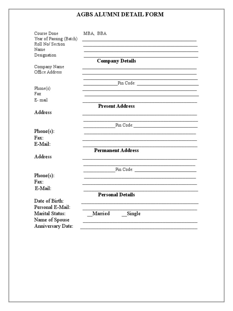 Alumni Detail Collection Form | PDF