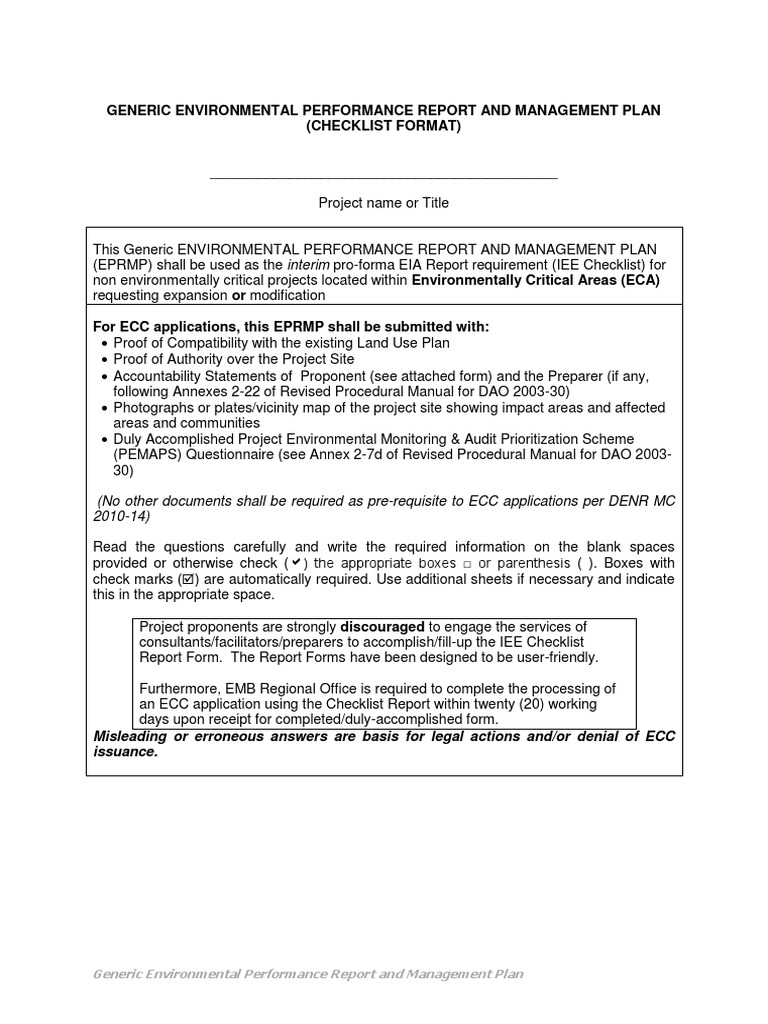 EPRMP Checklist for ECC Applications | PDF | Flood | Water Supply