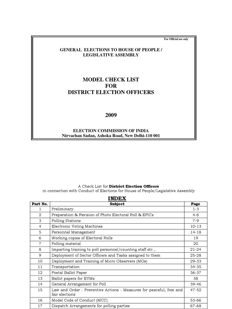 DEO Checklist PDF Polling Place Postal Voting