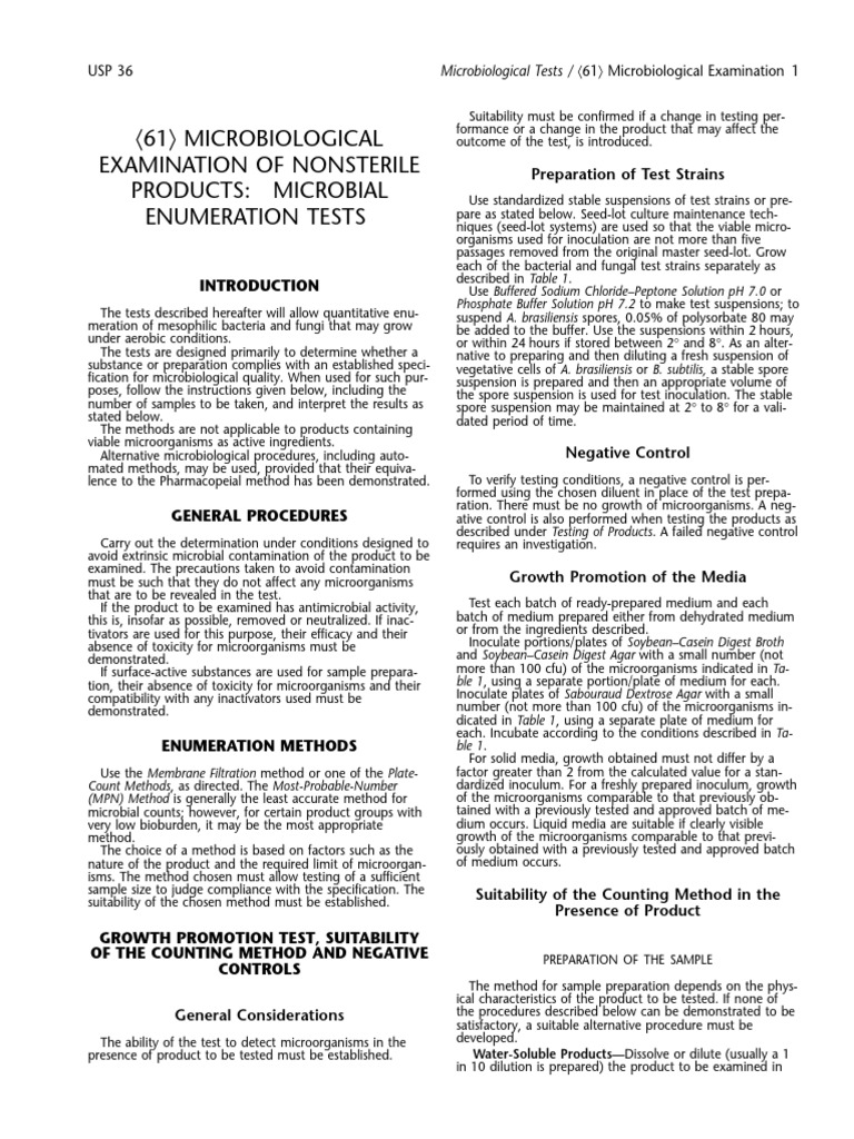61 Microbiological Examination of Nonsterile Products Microbial