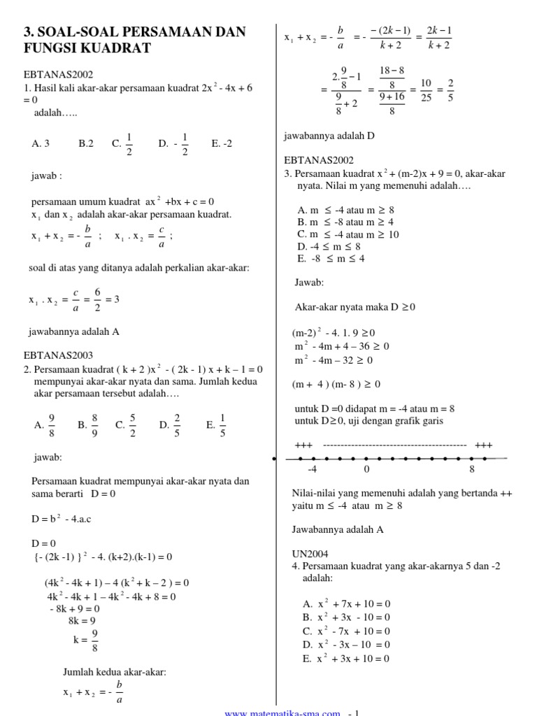 Latihan Soal Fungsi Kuadrat Grade 9