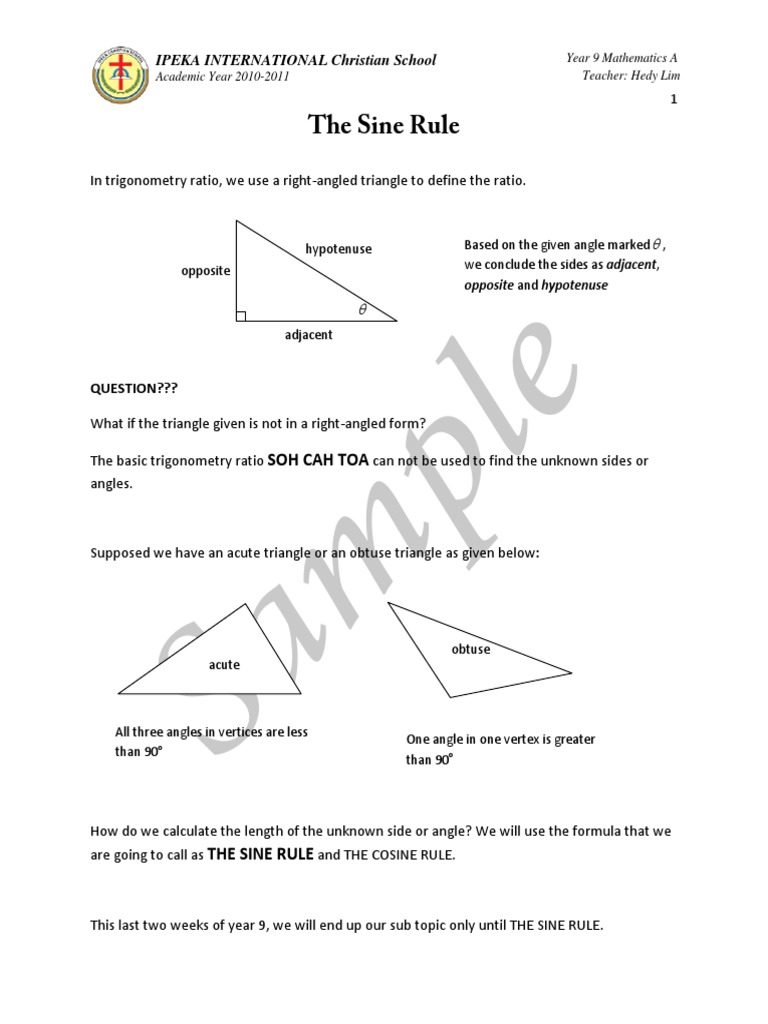 Sine Rule Worksheet | Sine | Triangle