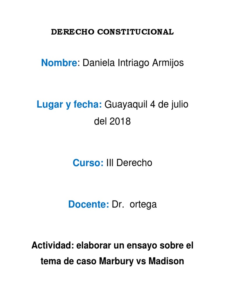 Caso Marbury Madison | PDF | John Marshall | Tribunal Supremo de los ...