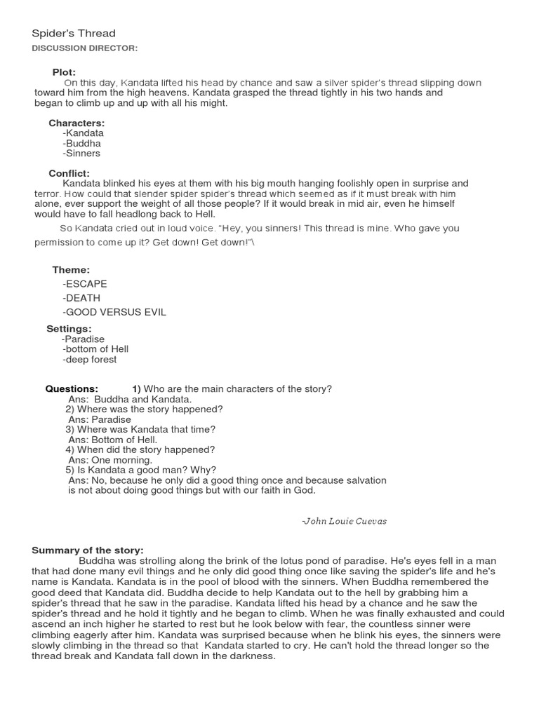 The Spider's Thread: A Moral Tale | PDF | Hell | Sin