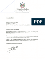 Carta de Condolencias Del Presidente Danilo Medina A Juan Carlos Torres Robiou Por Fallecimiento de Su Madre, Cristina Emilia Robiou de Torres