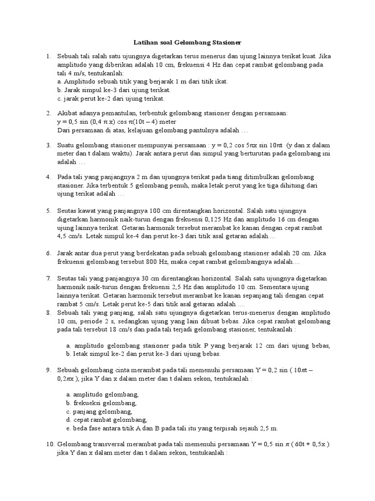 Latihan Soal Gelombang Stasioner