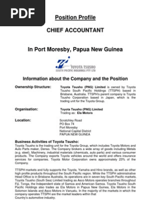77518 Chief Accountant Job Description Papua New Guinea Toyota