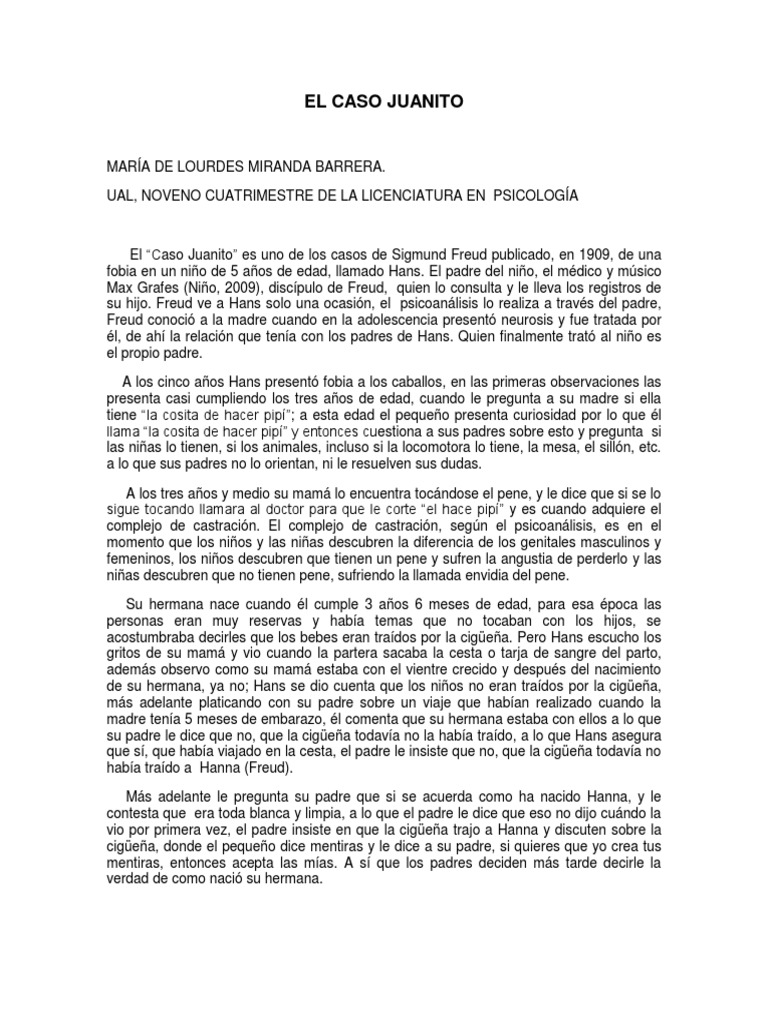 Análisis del Caso Juanito de Freud | PDF | Neurosis | Psicoanálisis