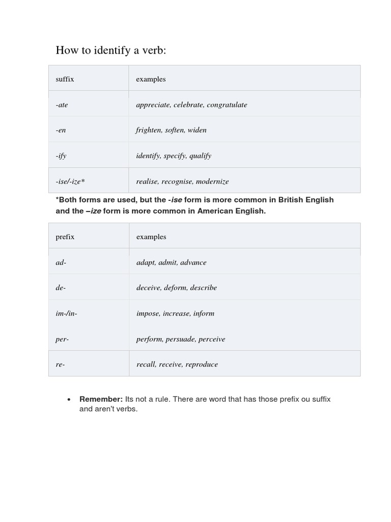 Verbs How To Identify | PDF