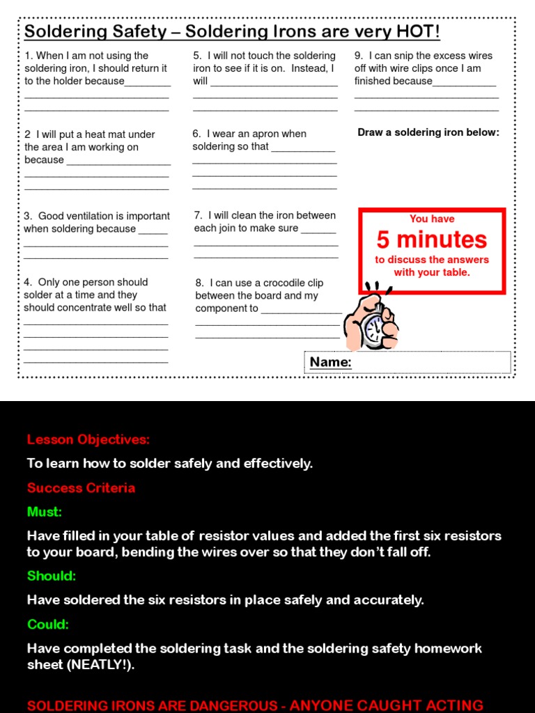 5 Minutes: Soldering Safety - Soldering Irons Are Very HOT! | PDF ...