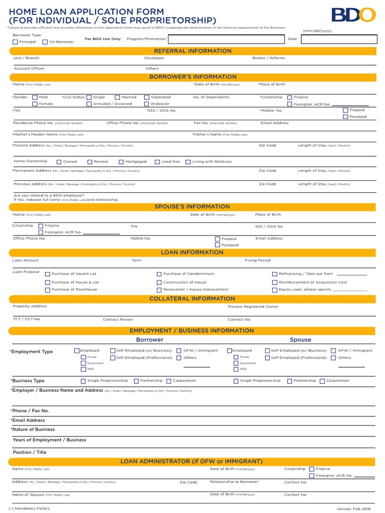 Bdo Application Form PDF Loans Credit Card