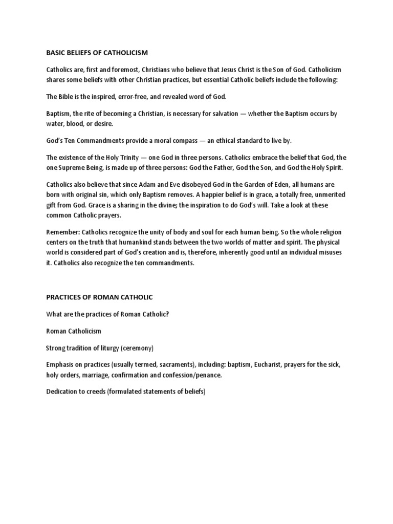 Basic Beliefs Of Catholicism