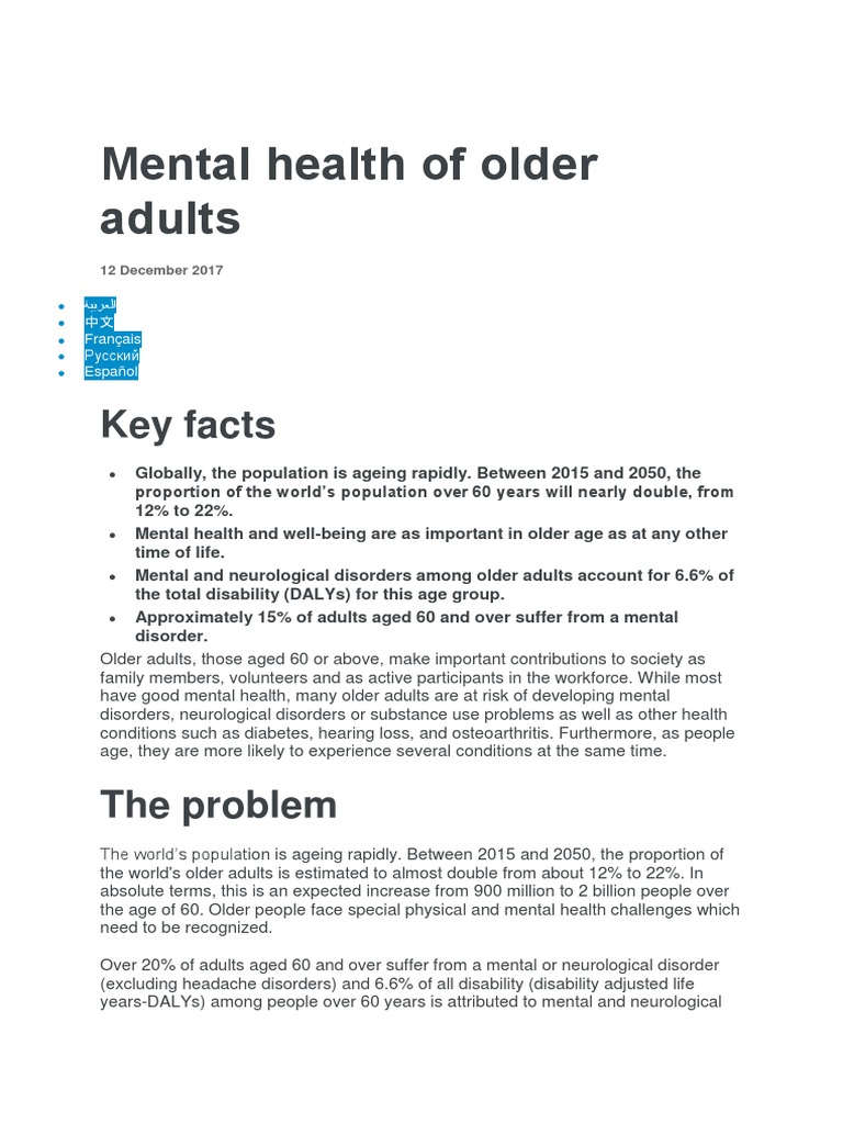 Mental Health Challenges in Older Adults | PDF | Mental Health | Major ...