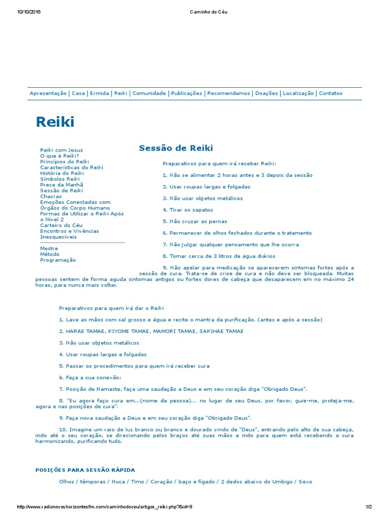 Reiki: Posições e Técnicas para Sessões | PDF | Reiki | Padre