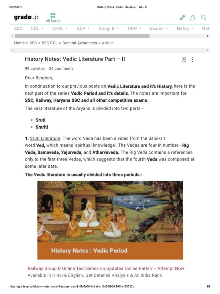 History Notes - Vedic Literature Part - II PDF | PDF | Vedas | Upanishads