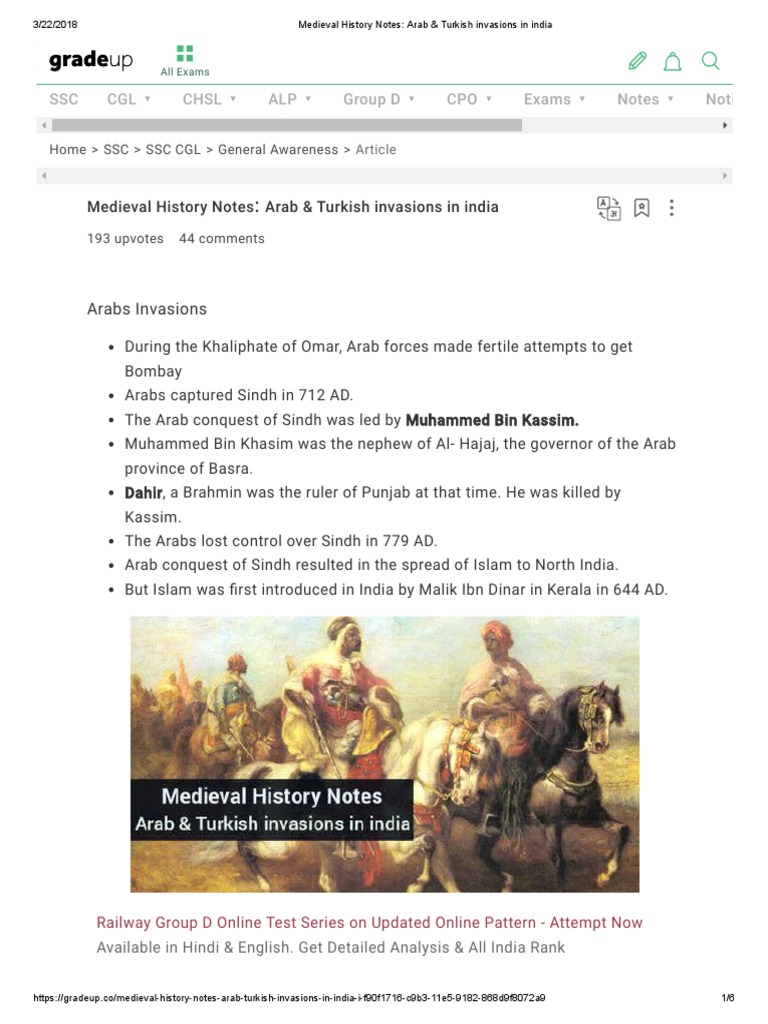 Arab & Turkish Invasions of India | PDF