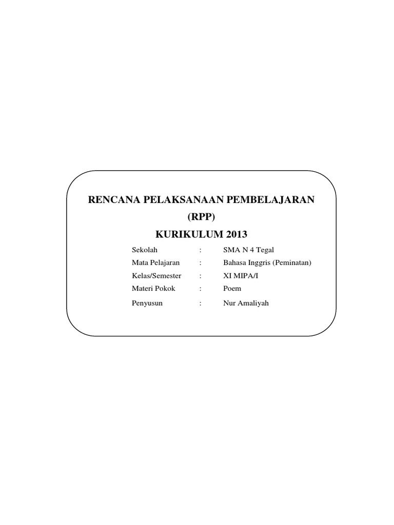 Poem Rencana Pelaksanaan Pembelajaran