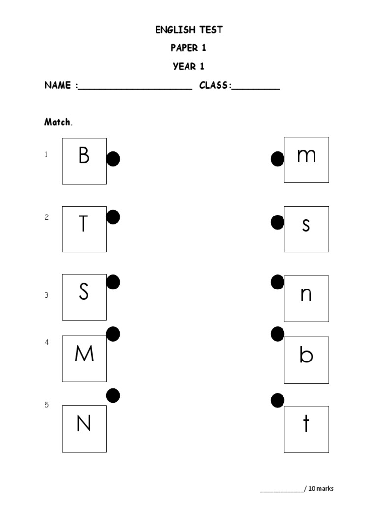 B T S M S N B T: English Test Paper 1 Year 1 NAME: - CLASS | PDF