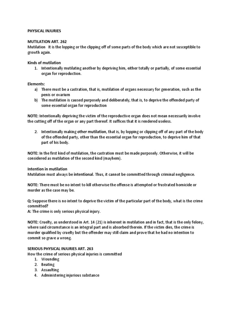 Physical Injuries | PDF | Homicide | Crime & Violence