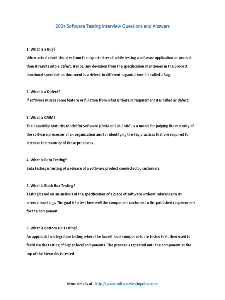 200+ Software Testing Interview Q&As | PDF | Software Testing | Quality ...